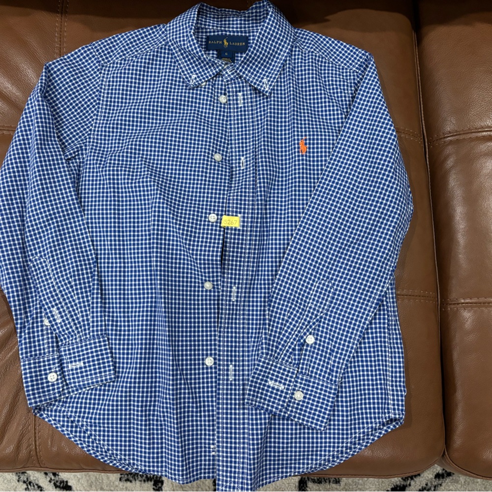 Ralph Lauren Blue and White Gingham Button-Down Shirt